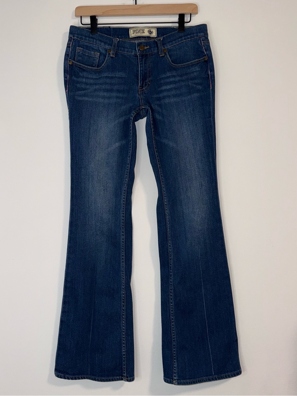 PINK Victoria's Secret Medium to Dark Blue Flare Low Rise Jeans